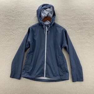 REI Rain Jacket Womens Medium Blue Ranier Full Zip Outdoor Hiking Windbreaker
